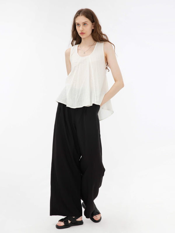 Cubic Flared Open Back Sleeveless Top White