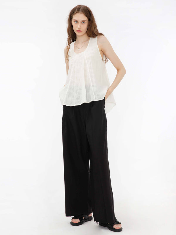cubic Flared Open Back Sleeveless Top White