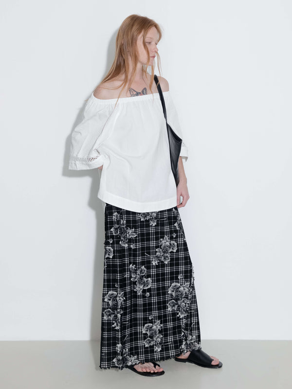 Cubic Floral Print A-line Skirt Black