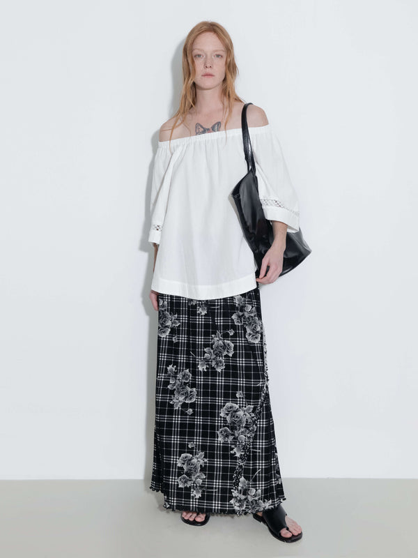 Cubic Floral Print A-line Skirt Black