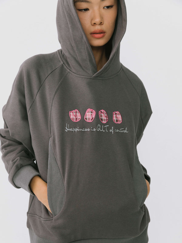 Cubic Floral Printed Hoodie Gray