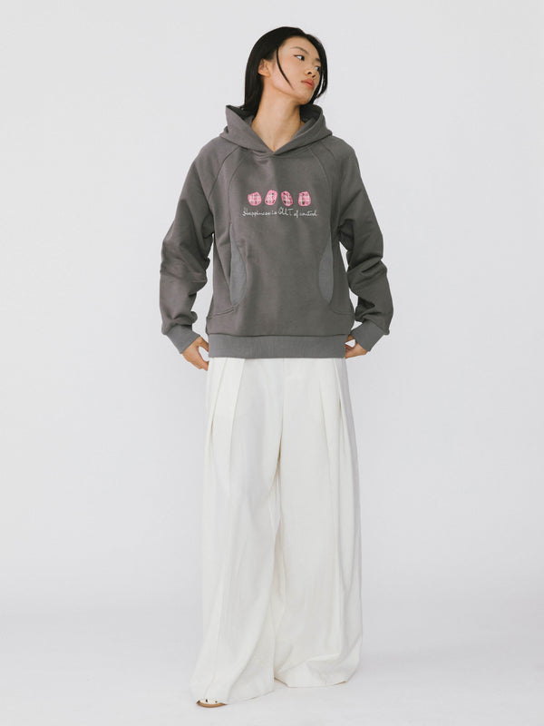 Cubic Floral Printed Hoodie Gray