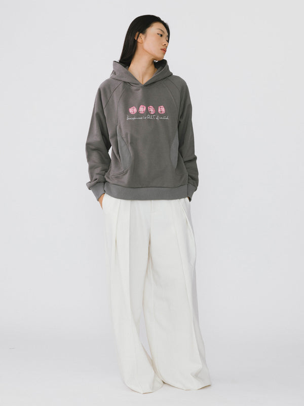 Cubic Floral Printed Hoodie Gray