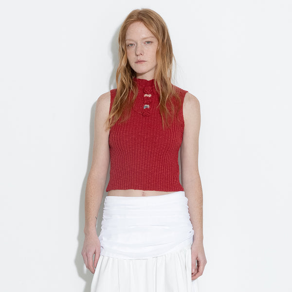 Cubic Flower 3D Sleeveless Knit Top Maroon