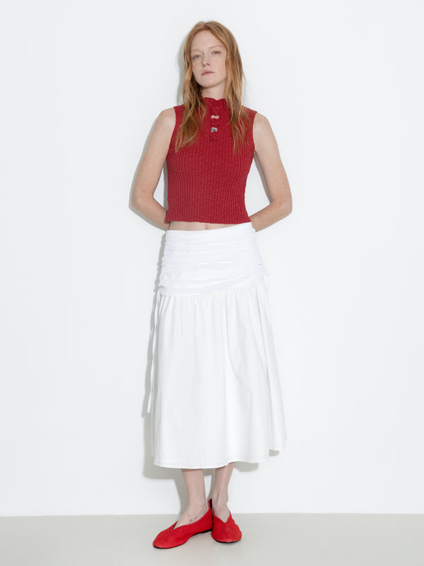 Cubic Flower 3D Sleeveless Knit Top Maroon