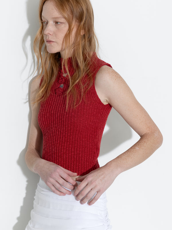 Cubic Flower 3D Sleeveless Knit Top Maroon