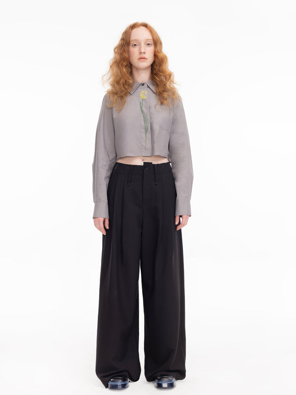 Cubic Flower Design Cropped Shirt Gray