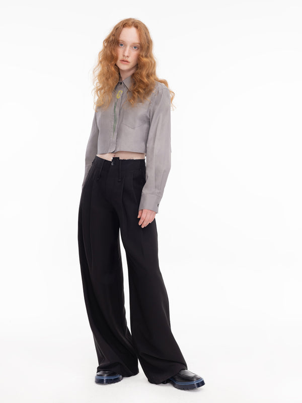 Cubic Flower Design Cropped Shirt Gray