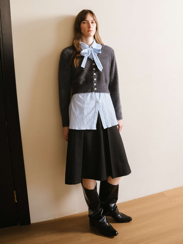 Cubic Fluffy Cropped Knit Cardigan DimGray