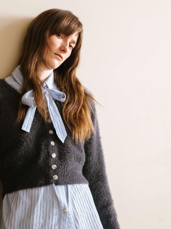 Cubic Fluffy Cropped Knit Cardigan DimGray