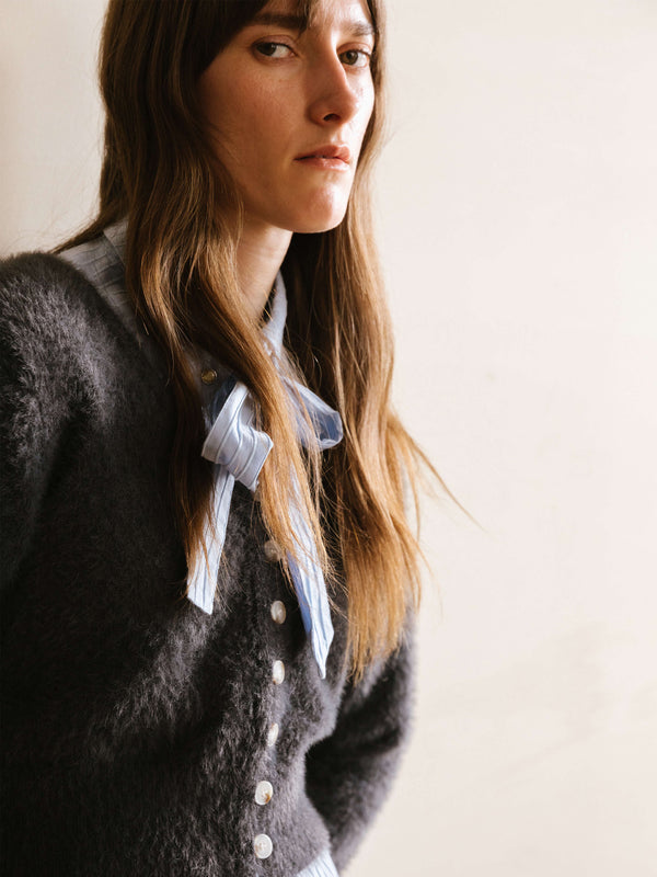 Cubic Fluffy Cropped Knit Cardigan DimGray