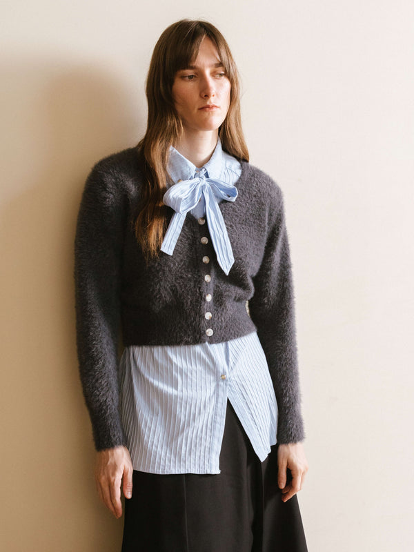 cubic Fluffy Cropped Knit Cardigan DimGray