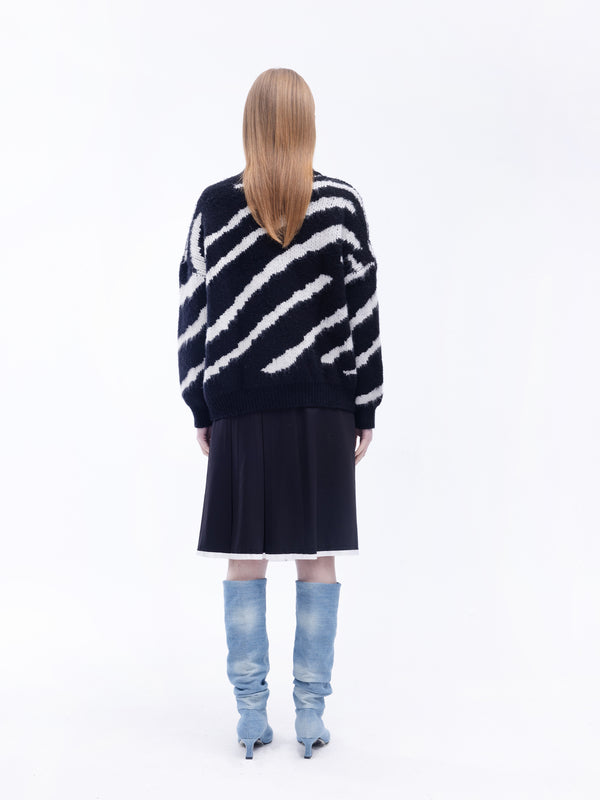 Cubic Fluffy Mock Neck Zebra Sweater Beige