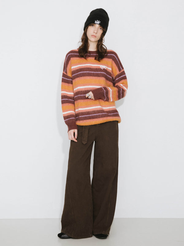 Cubic Fluffy Striped Oversized Knit Sweater Orange