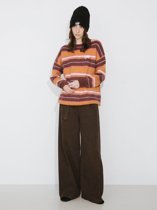 Cubic Fluffy Striped Oversized Knit Sweater Orange