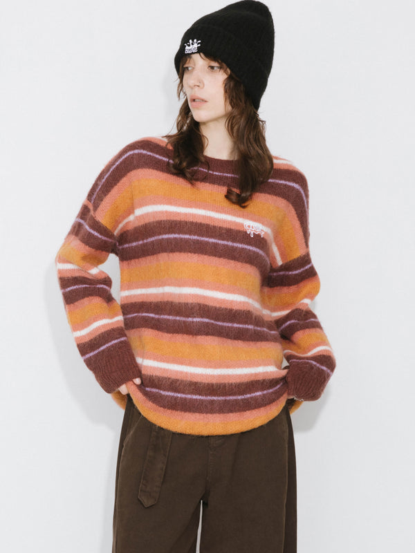 cubic Fluffy Striped Oversized Knit Sweater Orange