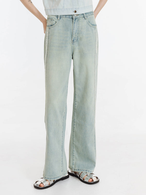 Cubic Fray Panelled Wide Leg Jeans LightBlue