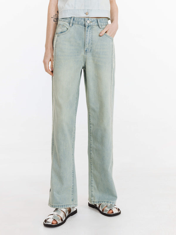Cubic Fray Panelled Wide Leg Jeans LightBlue