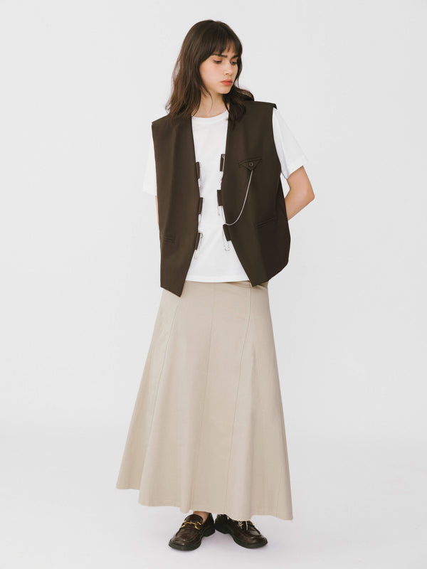 Cubic Frayed Denim Maxi Skirt Wheat