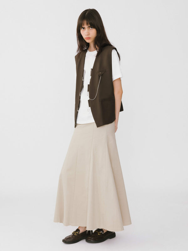 Cubic Frayed Denim Maxi Skirt Wheat