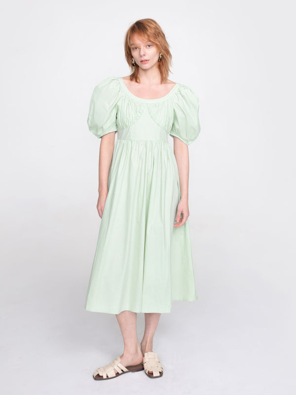 cubic French Retro Bubble Sleeve Midi Dress Purple