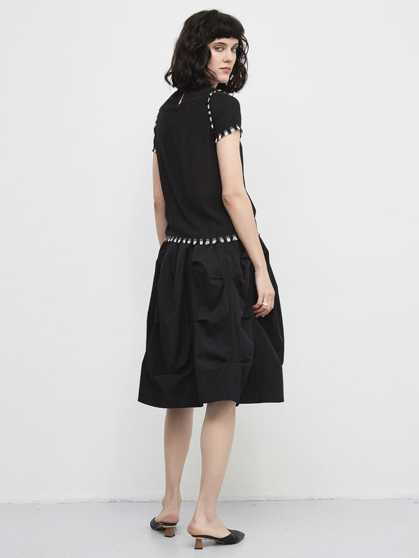 Cubic French Round Neck Chiffon Top Black