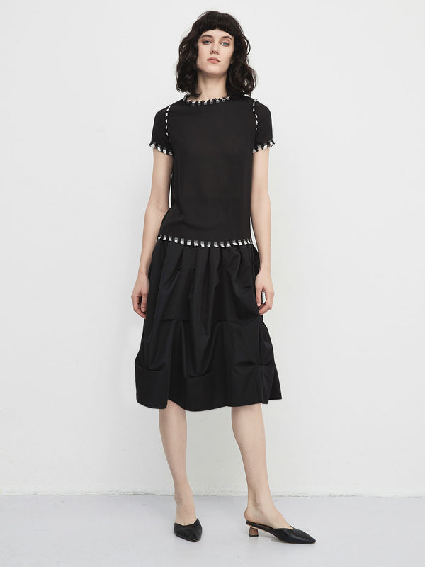 Cubic French Round Neck Chiffon Top Black