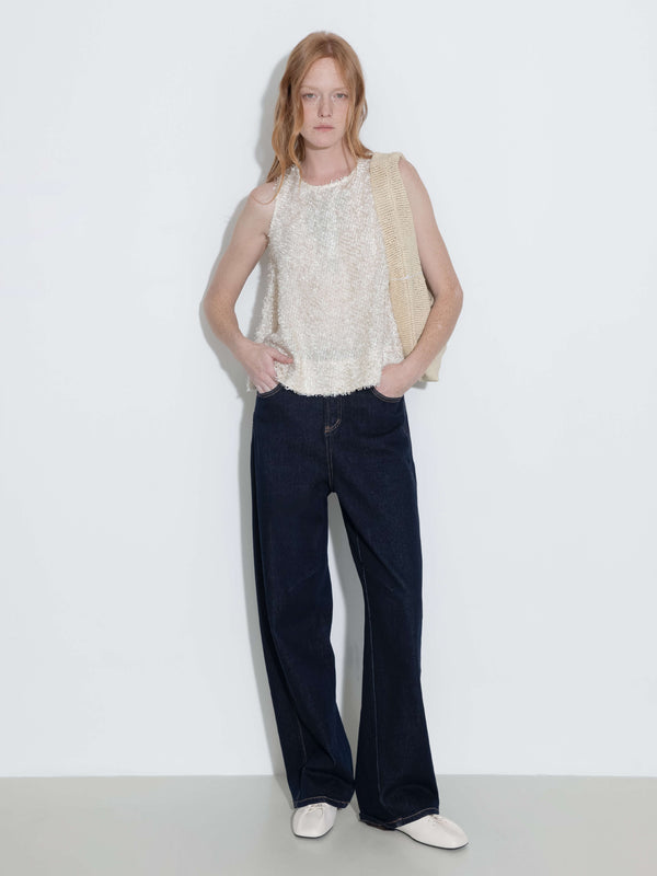 cubic Fringe Feather Sleeveless Vest Beige