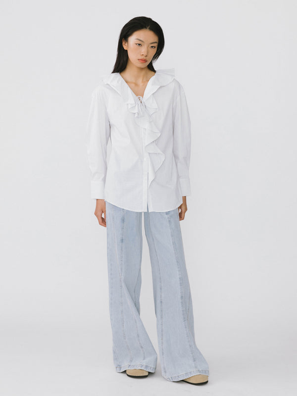 Cubic Front Stitch Wide Leg Jeans Light Blue