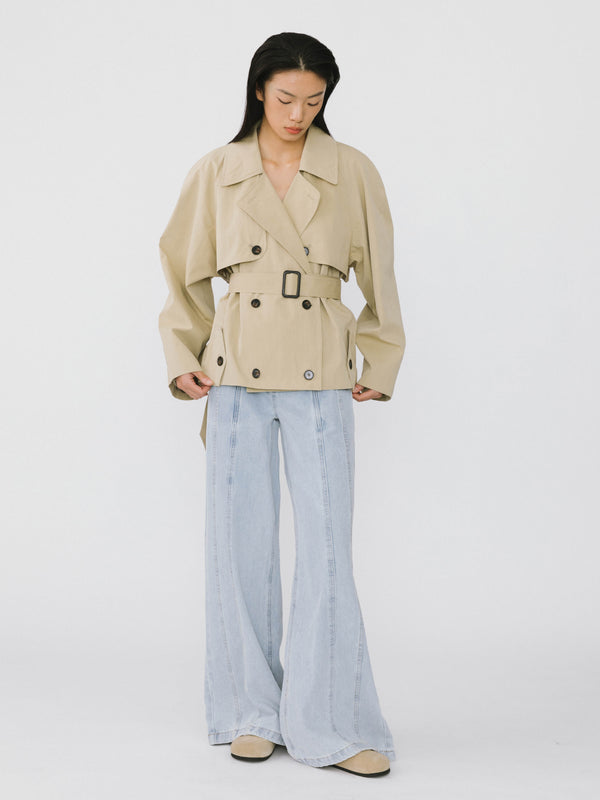 Cubic Front Stitch Wide Leg Jeans Light Blue