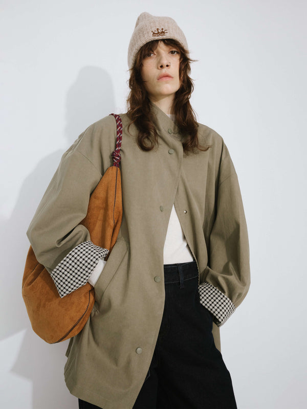 Cubic Funnel Neck Reversible Trench Coat DarkKhaki