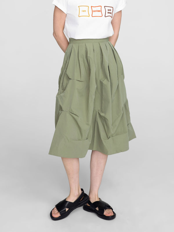 cubic Gathered A-line Round Skirt Green