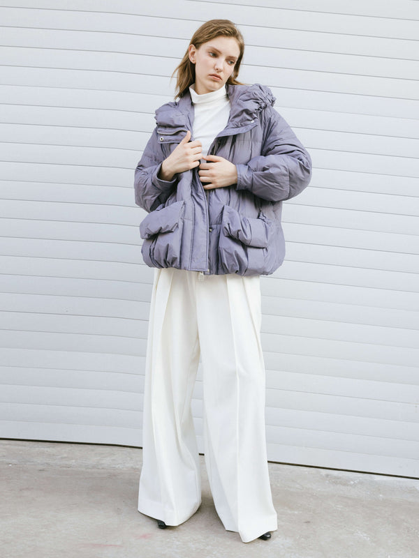 Cubic Gathered Short Puffer Jacket Purple