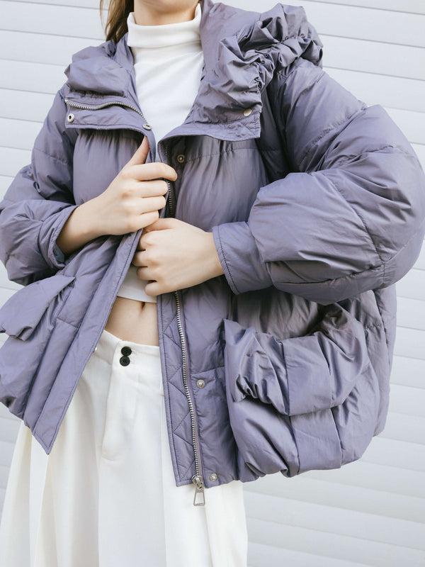 cubic Gathered Short Puffer Jacket Purple