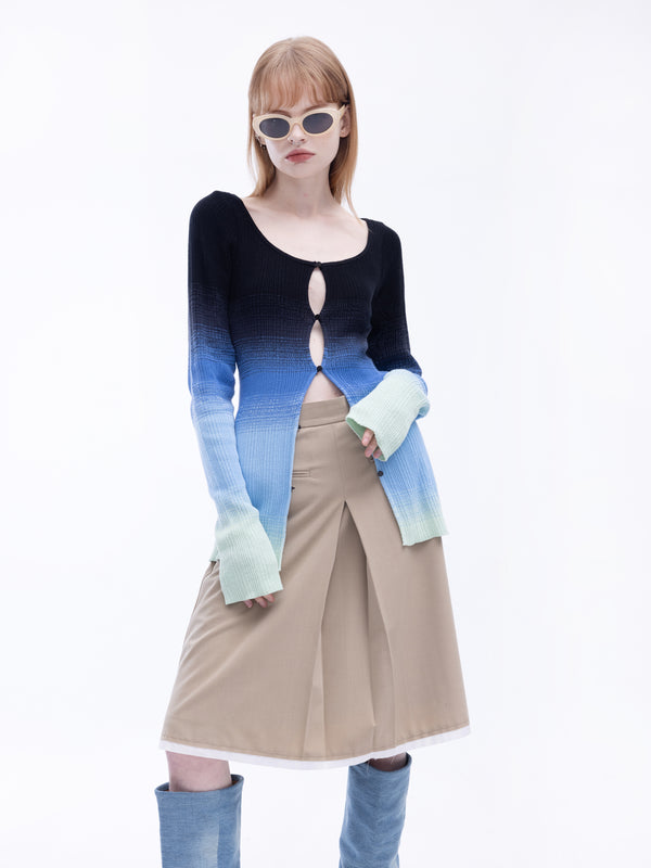 Cubic Gradient Coloured Thin Cardigan Red