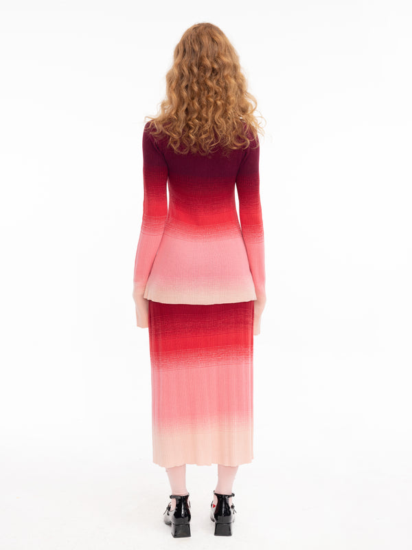 Cubic Gradient Coloured Thin Cardigan Red