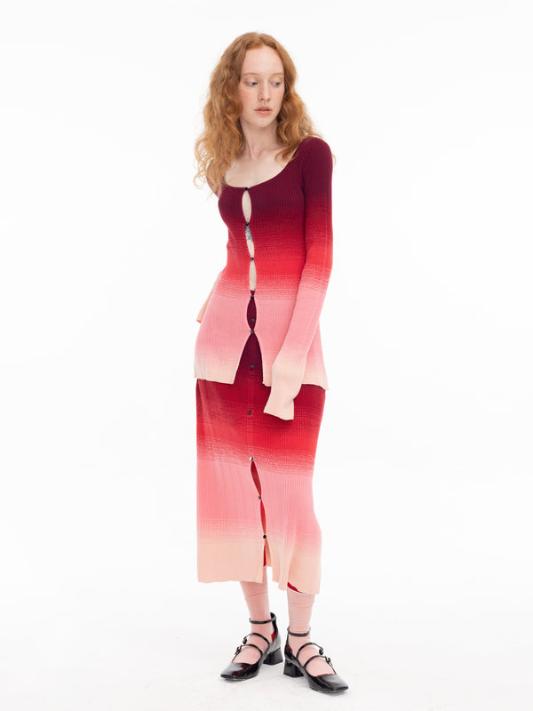 Cubic Gradient Coloured Thin Cardigan Red