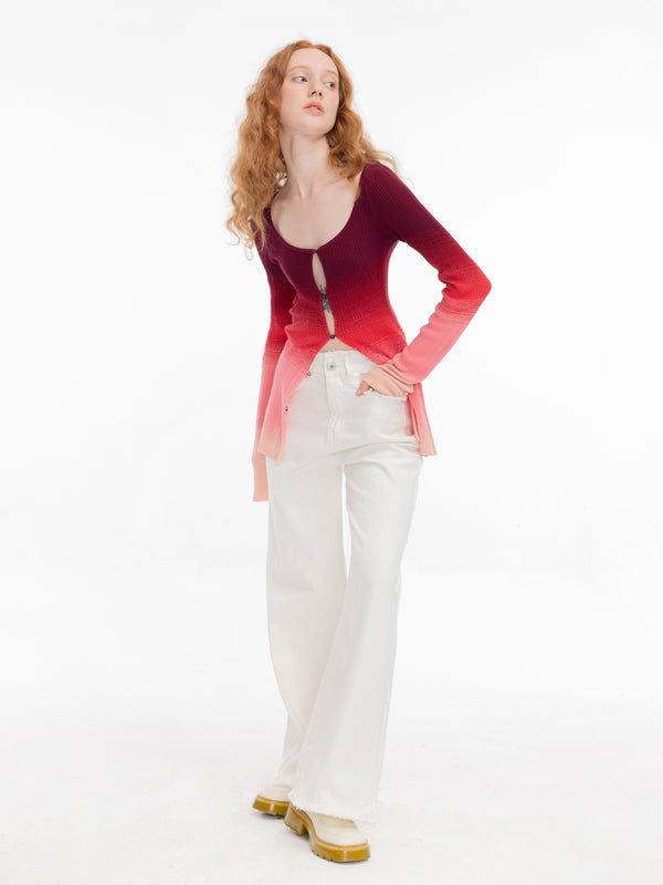 cubic Gradient Coloured Thin Cardigan Red