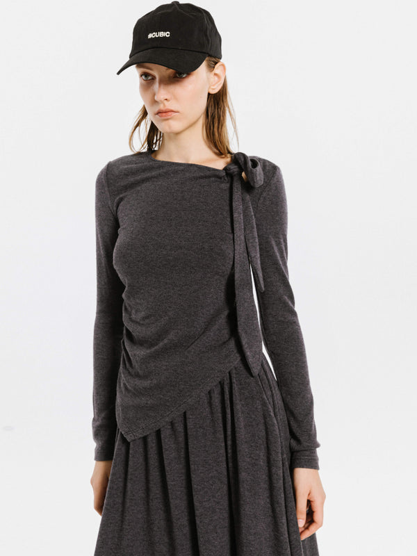 Cubic Gray Irregular Knit Top DimGray