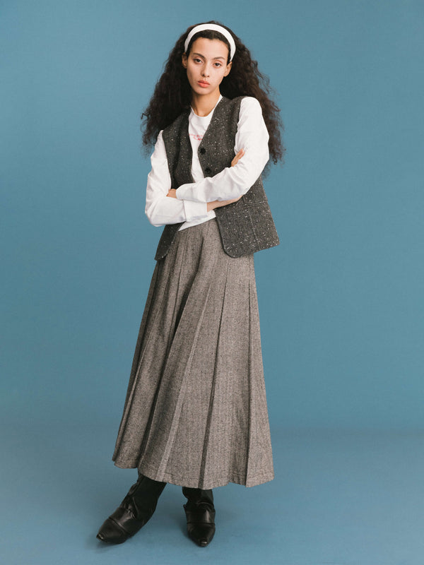 Cubic Gray Pleated Maxi Skirt Gray