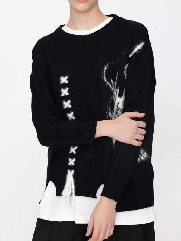 Cubic Guitar Jacquard Knit Sweater Black