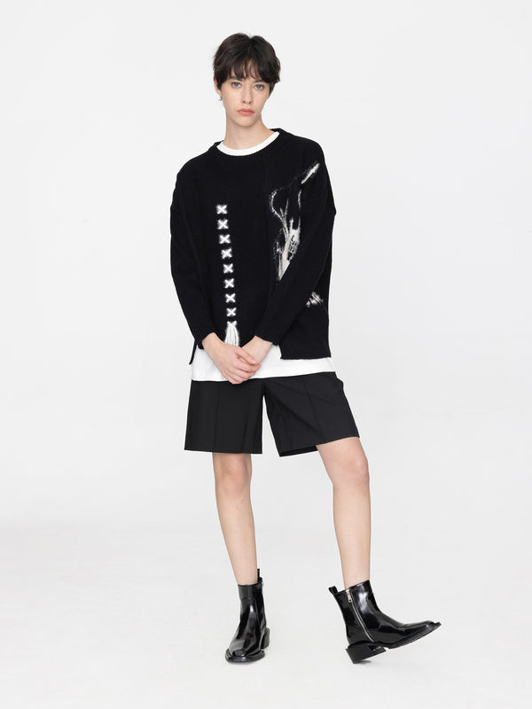cubic Guitar Jacquard Knit Sweater Black