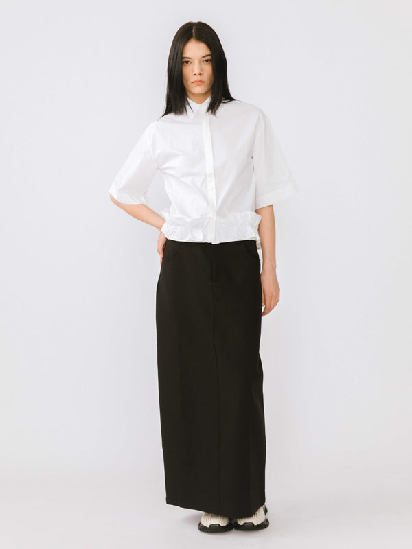 Cubic Half Sleeve Shirt With Ruffled Hem White