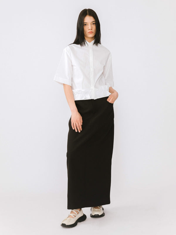 Cubic Half Sleeve Shirt With Ruffled Hem White