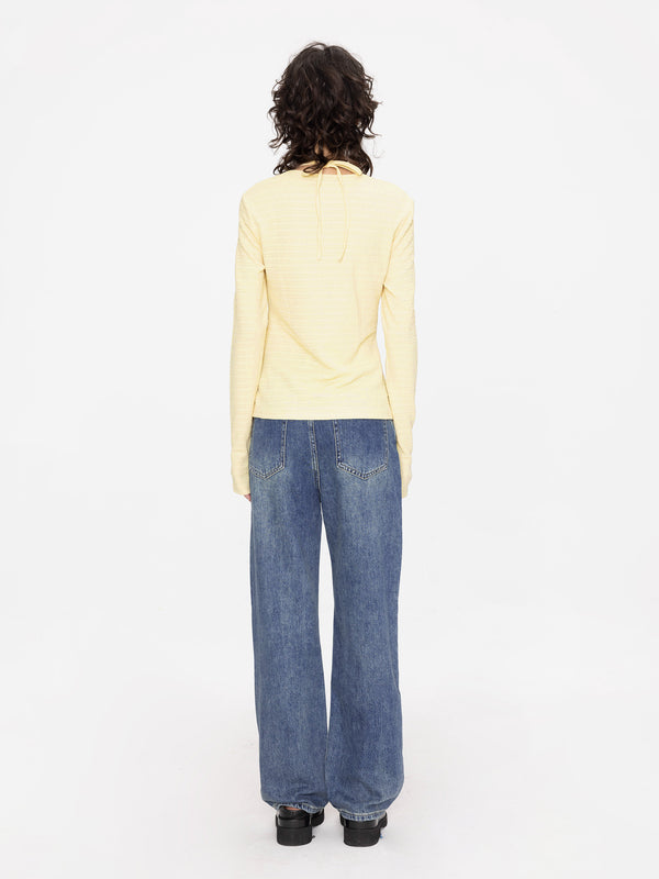 Cubic Halter Neck Long Sleeve Top Yellow