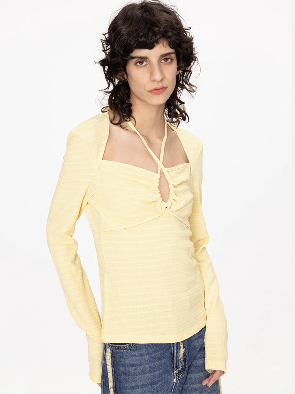cubic Halter Neck Long Sleeve Top Yellow
