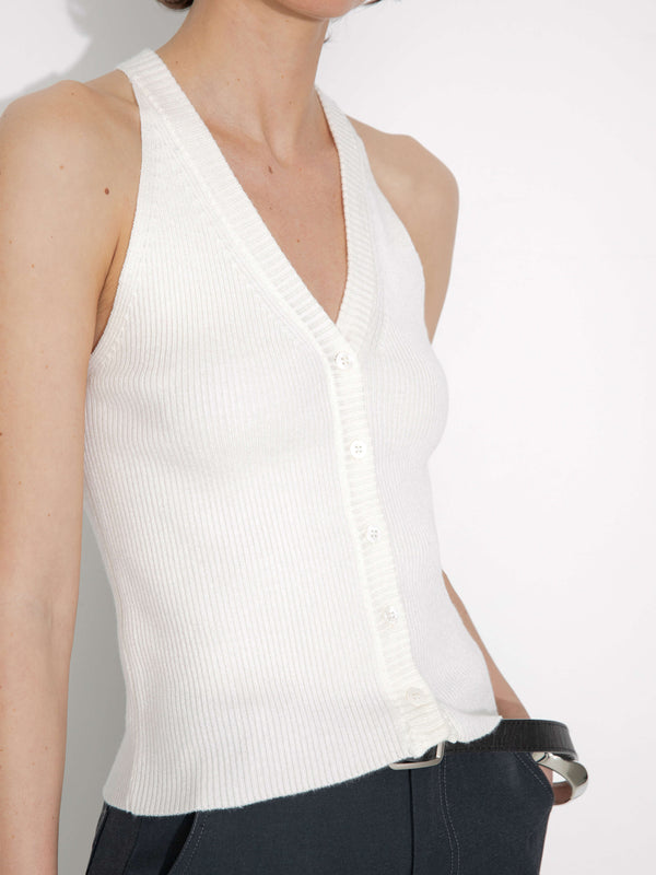 Cubic Halter Neck Off-Shoulder Cardigan Vest Red