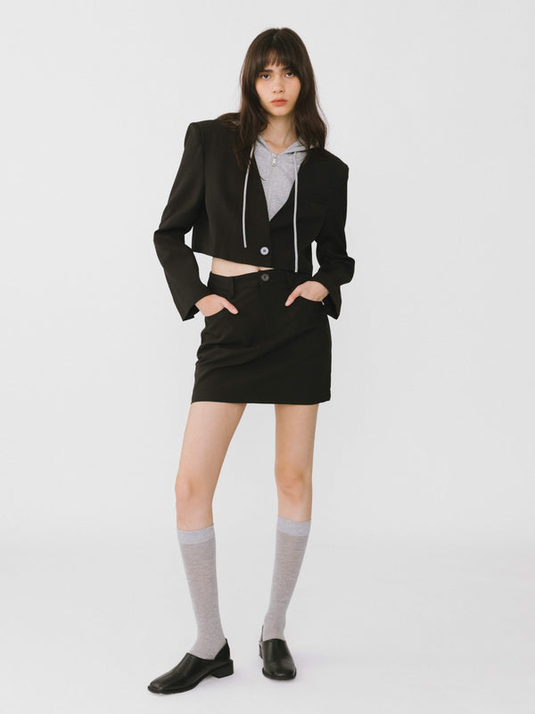 Cubic Heart Patch Tailored Mini Skirt Black