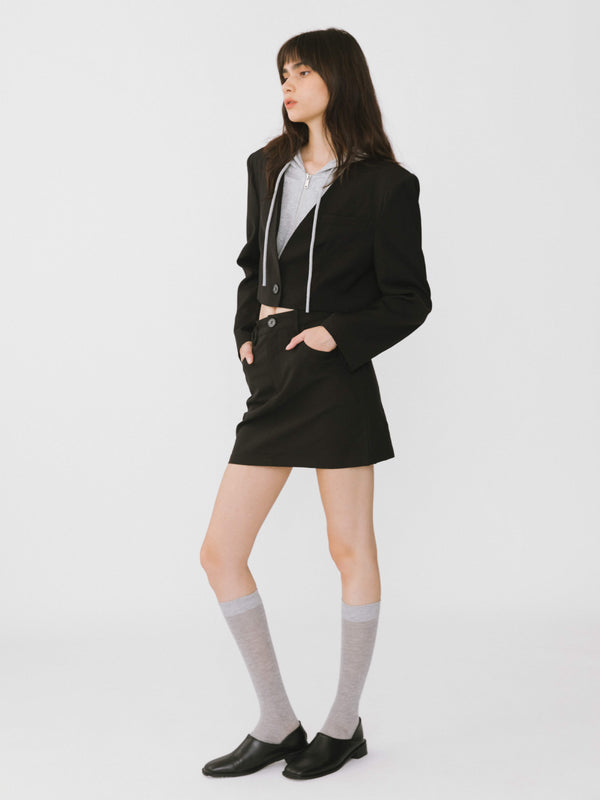 Cubic Heart Patch Tailored Mini Skirt Black