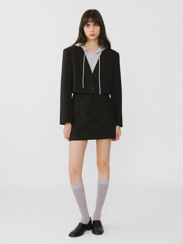 Cubic Heart Patch Tailored Mini Skirt Black